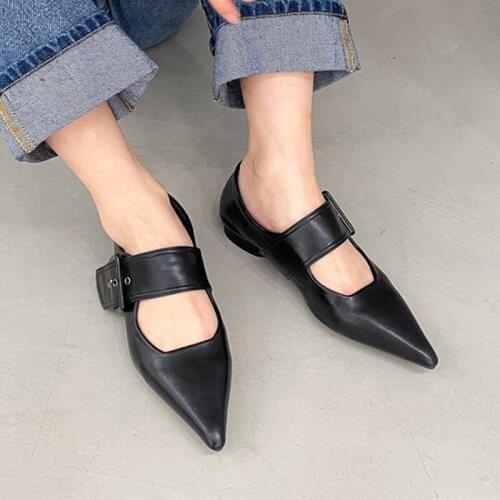 Ladies Pointed Toe Flat Women Autumn Winter New Fashion Female Mary Jane Buckle Retro Rome Shallow Solid Leisure Comfort Shoes