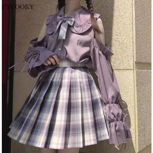 2021 New Japanese Chiffon Shirts Women Lolita Doll Collar Long-Sleeved White Shirt Female Off-shoulder Tops