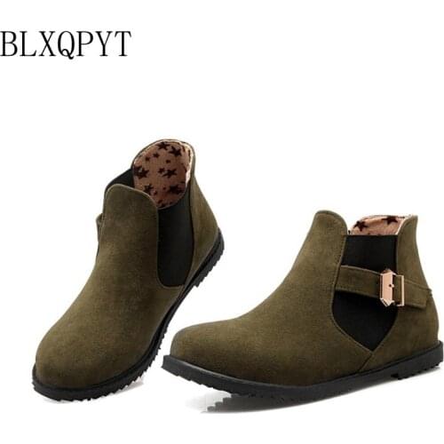 Big size 30-52 Botas Mujer Winter short Boots New Round Toe Buckle Boots For Women Sexy Ankle Fashion Winter Shoes Casual 502