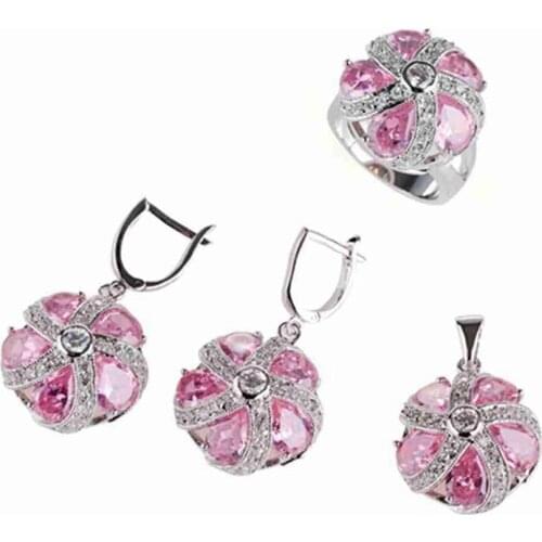 Fleure Esme Pink Purple cubic zirconia women wedding jewelry sets(ring/earring/pendant) Rhodium Plated R449 R479set size 6 7 8 9