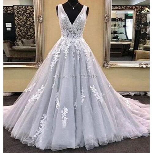 Elegant Bridal Dresses 2020 Vestido De Festa Longo Robe Mariage V Neck Lace Tulle Weding Dress Bridal Gown