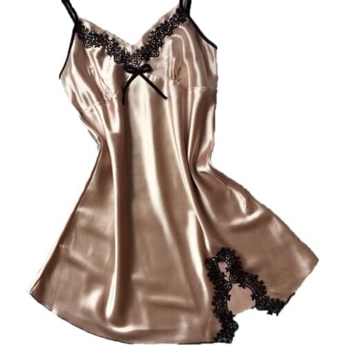 Women Sexy Dress Lingerie 2018 Ladies Sexy Silk Satin Night Dress Erotic Lace Dress for Women Nighties Plus Size 2XL Nightgown