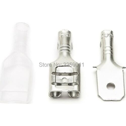 100PCS 6.3mm Brass Boat Car Speaker Circuit Board Connector Plug Spring Tinned Fittings Copper Crimp Terminal With Sheath