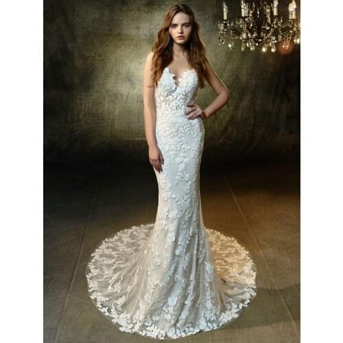 2020 V Neck Wedding Dresses Simple Deep V Back Wedding Dress Vestido De Noiva Praia Custom Made