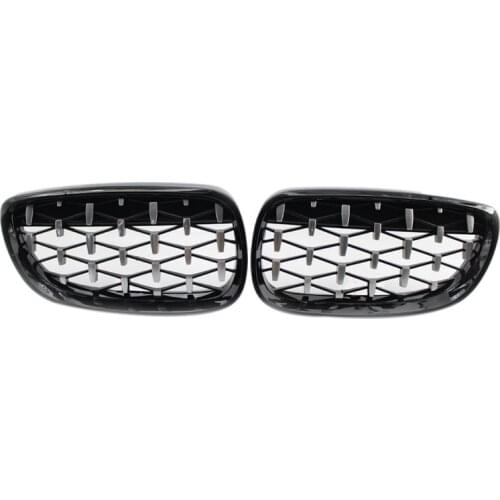 AL21 -Front Kidney Grill, Front Hood Diamond Grille Meteor Grill For-BMW 3 Series E92 E93 Coupe 2006-2010 Gloss Black+Chrome