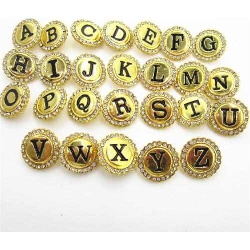26pcs/lot Crystal Gold A-Z Alphabet Snap Buttons Fit 18mm Ginger Letters Button Snap Bracelet&Bangles DIY Snap Jewelry Charms