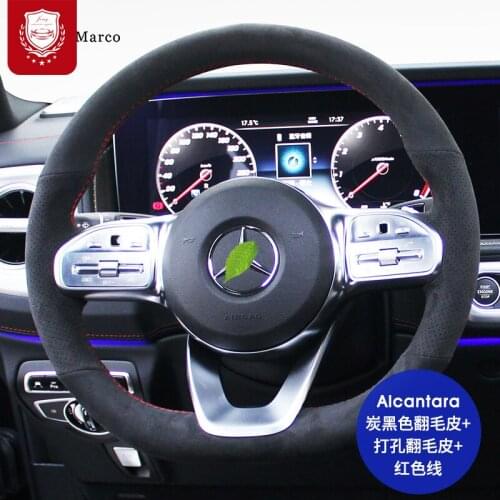 Black Steering wheel cover for Mercedes-Benz C200 GLC 260E 300L CLA 220 GLE 450 real Alcantara Flip Fleece Cover car accessories