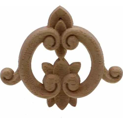 Runbazef European Solid Wood Decoration Appliques Carved Corner Flower Door Furniture Home Decor Round Accessories Decals