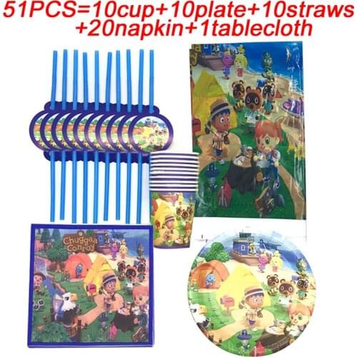 Kids Favors New Horizons Game Theme Party Supplies Animal Forest Game Birthday Party Decoration Tableware Paper Plate Cup Straws