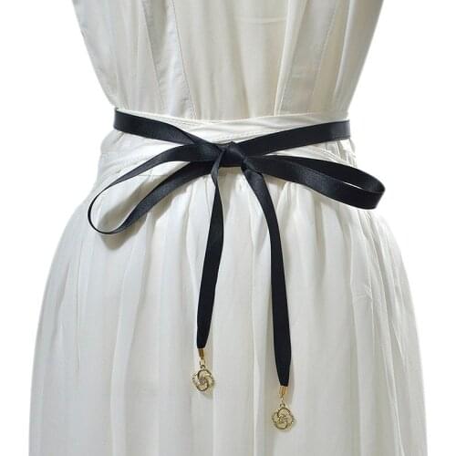 2018 Elegant Womens Cute Satin Belt Female Gift Rhinestone Flower Candy Solid Color Thin Waist Rope Chain Belts Bg-768