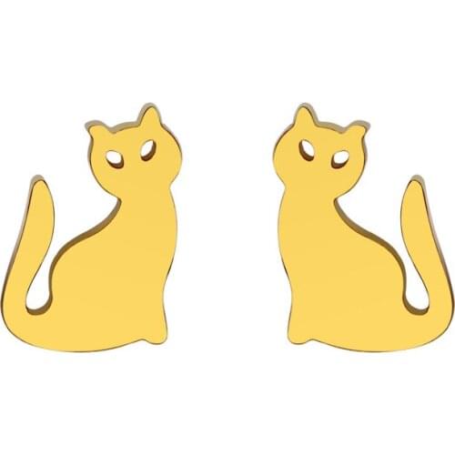 FairLadyHood Stainless Steel Cute Cat Stud Earrings Women Fashion Earrings Gold Earrings For Lady And Girl Cat Earrings