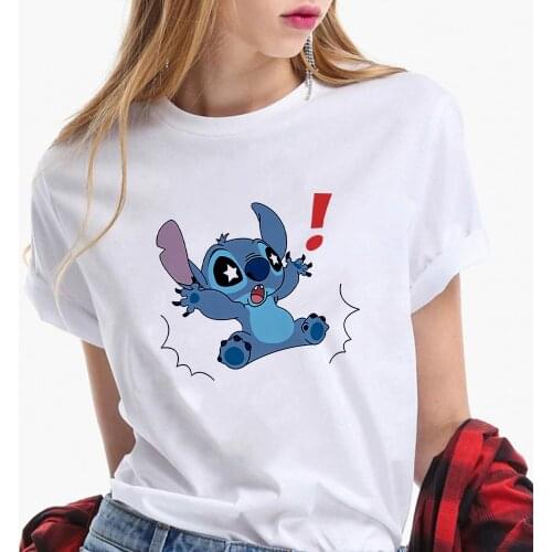 Disney 2021 Women Fashion Cartoon Stitch Causal Harajuku Summer Kawaii Top Female Ulzzang Oversized T-shirt Short Sleeves