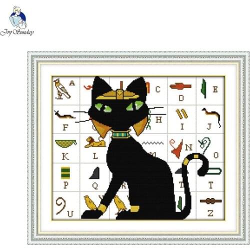 Joy Sunday Black cat and alphabet Canvas DMC 11ct 14ct Counted Chinese Cross Stitch Kits for Embroidery Home Decor Needlework