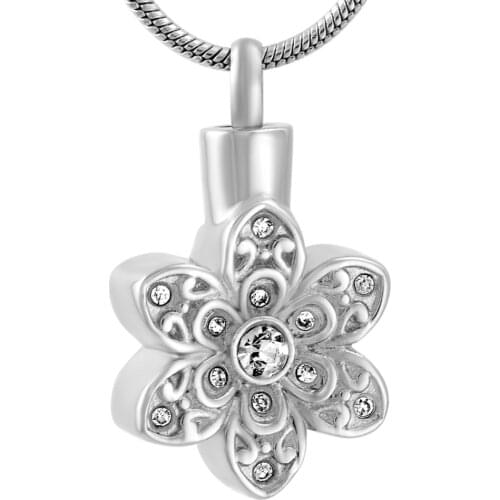 IJD9569 Wholesale Women Fashion Flower Stainless Steel Memorial Ash Keepsake Cremation Jewelry Pendant Necklace