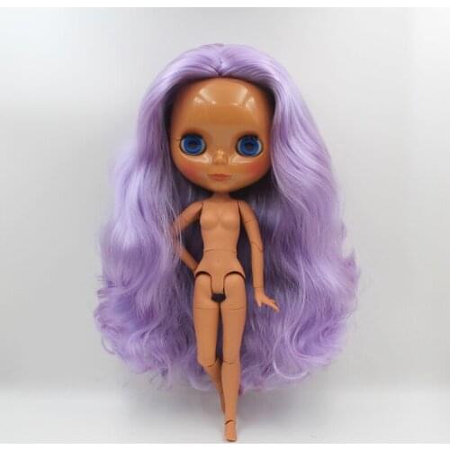 Blygirl,Blyth dolls, light purple curls, new dolls with 19 and 7 joints, black skin, plain face shells, 1/6 dolls, nude dolls