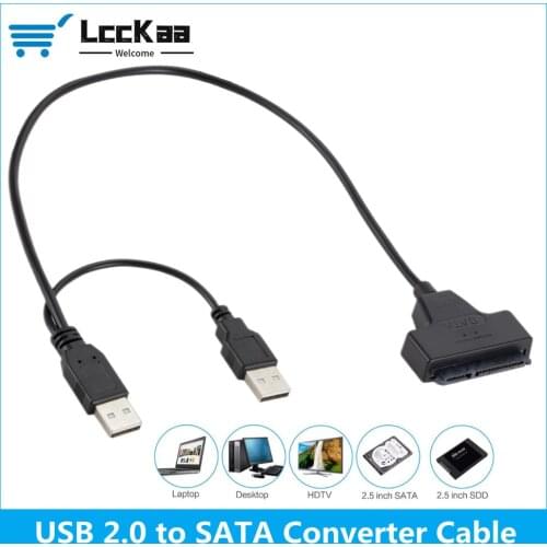 LccKaa USB 2.0 to 2.5 inch HDD 7+15pin SATA Hard Drive Cable Adapter With Power Port for SATA hard disk SSD & HDD Adapter