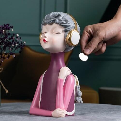 Girls Cute Modern Piggy Bank Children Nordic Gift Resin Piggy Bank Money Saving Box Decorative Boxes Tirelires Home Decor BK50QX