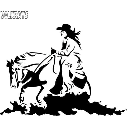 Volkrays Fashion Car Sticker Cowgirl Horse Rodeo Western Cowboy Accessories Reflective Vinyl Decal Black/Silver,10cm*14cm