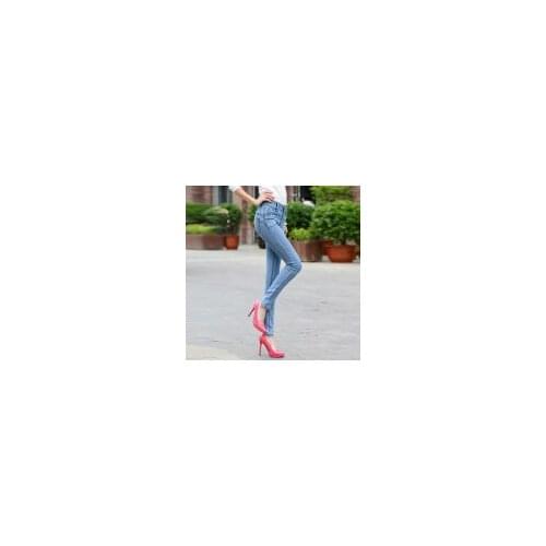 Fashion womens jeans new high-waist jeans female trousers Korean stretch Slim thin feet pencil pants cloth-fitting pants