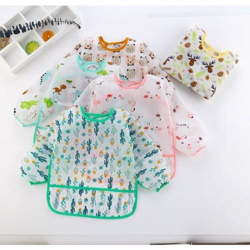 Washable lightweight apron for baby baby long sleeve bibs waterproof bibs with pocket