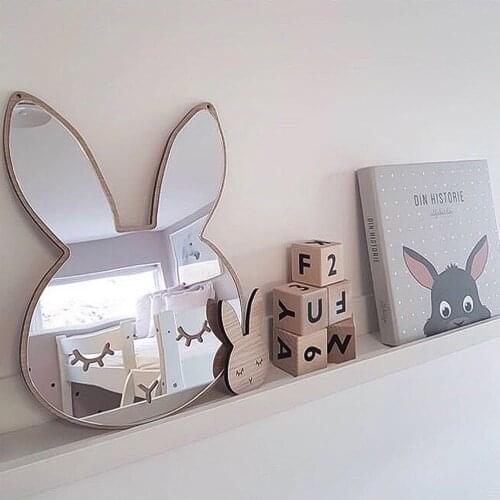 Cartoon Mirror Children Bathroom Baby Room Decorative Cute Rabbit Cloud Wood Acrylic Lens Frame Creative Home Art Wall Decor