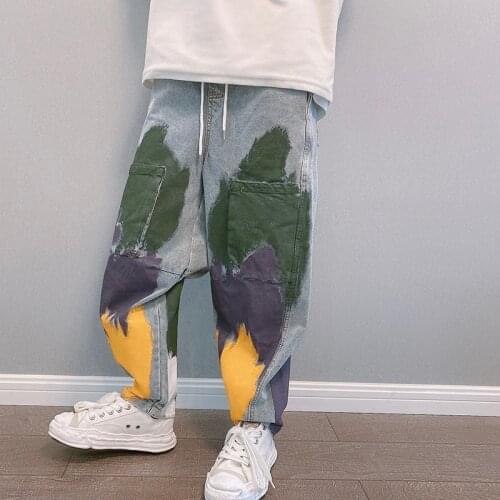 Mens Loose Denim Cross-pants Mixed Color Jeans Casual Trousers C29