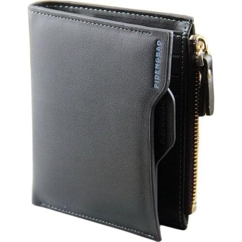 Mens Leather Bifold ID/Credit Card Holder Wallet Zip Pocket Purse Handbag Clip Black Wallets Summer New Style 2016