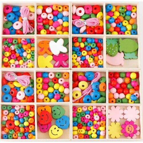 1Set Wooden Beads Kit Multicolor Kindergarten Creative Puzzle Wood Beads for Jewelry Making For DIY Children Necklace Bracelet