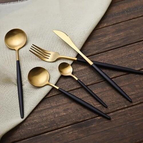 304 Stainless Steel Western Silverware Cutlery Set Noble Fork Knife Dessert Dinnerware Kitchen Food Tableware Black Gold