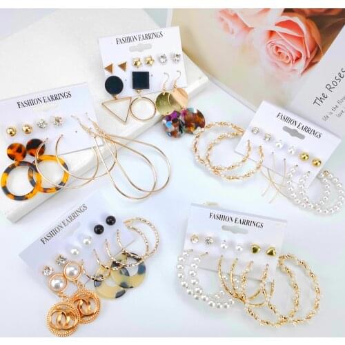 LATS 2020 New Women Earrings Set Acrylic Pearl Earrings For Women Bohemian Leopard Tassel Drop Earrings Brincos Fashion Jewelry