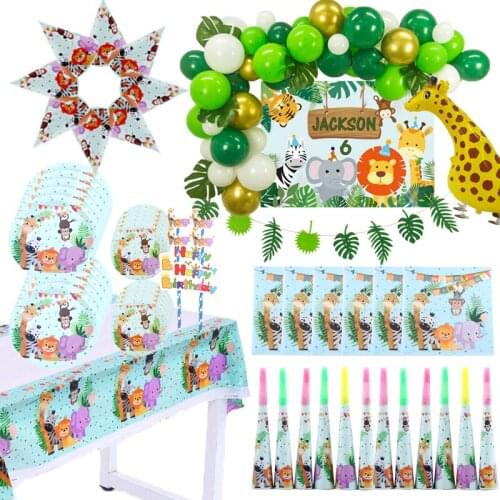Safari Party Animal Disposable Tableware Sets Baby Shower Birthday Jungle Party Supply Kid Boys Favor Birthday