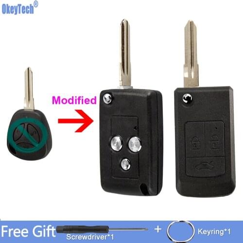 Okeytech Modified Flip Replacement Remote Car Key Shell Fob For LADA Priora Niva Vaz Granta Samara 2108 XRay Sedan 3 Buttons