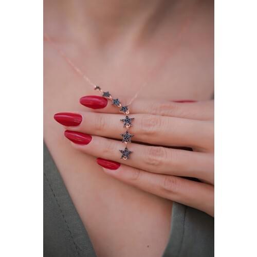 İzla Design Row Star Model Rose Plated Silver Necklace
