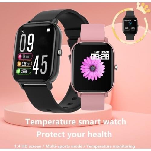 P8T 1.4 inch Full Touch Screen Measuring body temperature Smart Watch Sport Wrist For Android IOS Heart Rate Fitness Bracelet