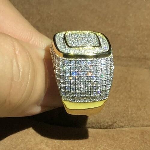 Luxury Hip Hop Micro Pave Diamond Stones All Iced Out Bling Ring 925 silver & 14K Gold Hip-Hop Rings for Men Jewelry gift party