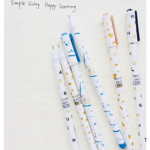 3X Simple Leopard & Letters Pastel Gel Pen Rollerball Pen School Office Supply Student Stationery 0.5mm Black Ink