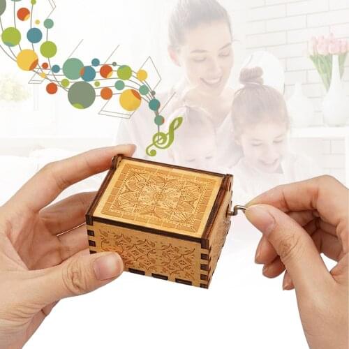 Wooden Music Boxes Retro Laser Engraved Hand Crank Music Box Gift For Mom Wife Daughter Son Unique Gifts Home Decorations