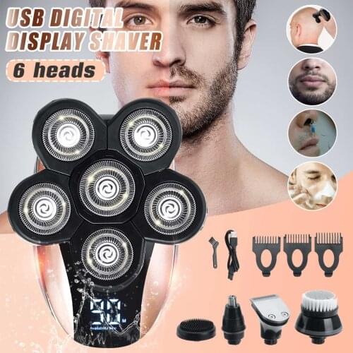 SPZ 5 in 1 Rechargeable Electric Shaver Six Floating Heads Razors Hair Clipper Nose Ear Hair Trimmer Men Facial Cleaning Brush
