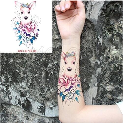 Tattoos Sticker Pere Davids Deer Flower Waterproof Temporary cartoon Wild Animal Fake Tattoo for Men Body Art Custom Tatoos