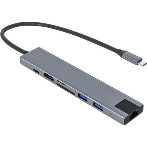 USB C Hub Adapter 7 in 1 Type C Hub with 4K@30Hz HDMI-Compatible+RJ45+USB3.0X2+PD+SD/TF Card Reader Expansion Dock