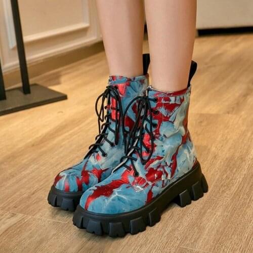 NEW High Street Fashion Genuine Leather Round Toe Thick Bottom Winter Shoes Keep Warm Mixed Colors Casual Ankle Boots222