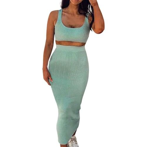 Fashion Two Piece Set Womens Sexy Solid Casual Vest Sports Fitness Set Elastic Tops+skirts Ropa De Mujer Спортивный Костюм Женск