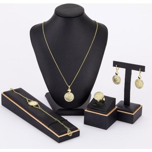 2021 Aug Trend of 14k Gold Jewelry Sets for Women Accessories Necklace Earrings Ring Bangle Coin with portrait