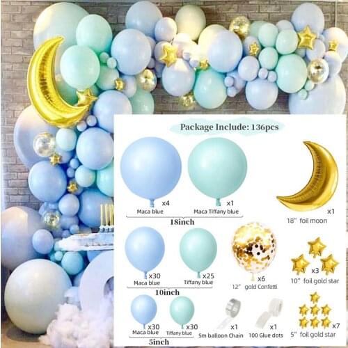 136Pcs ocean Blue Balloon Birthday Party Balloon Garland Baby Shower Balloon One Year First Birthday Party Decor Supplies
