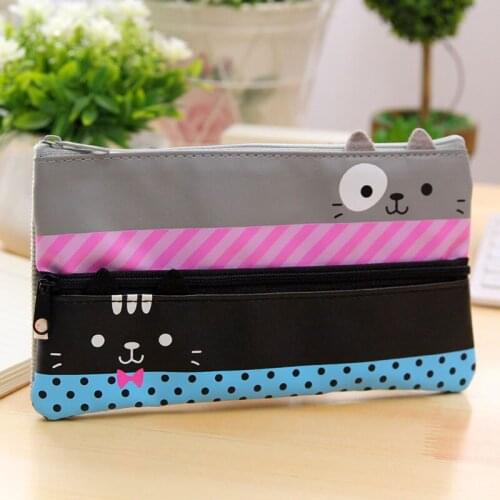 3 PCS/LOT Kawaii Pencil Cute Cat Leather Large Capacity Pencil Bags Boys And Girls Pencil Bag Schools Offices PC-118