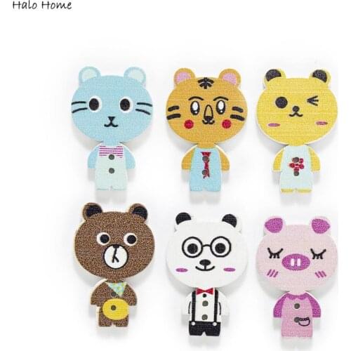 30pcs Cartoon Animal Wood Buttons for Sewing Scrapbooking Clothing Headwear Handmade Crafts Home Decor Accessories DIY 30x20mm