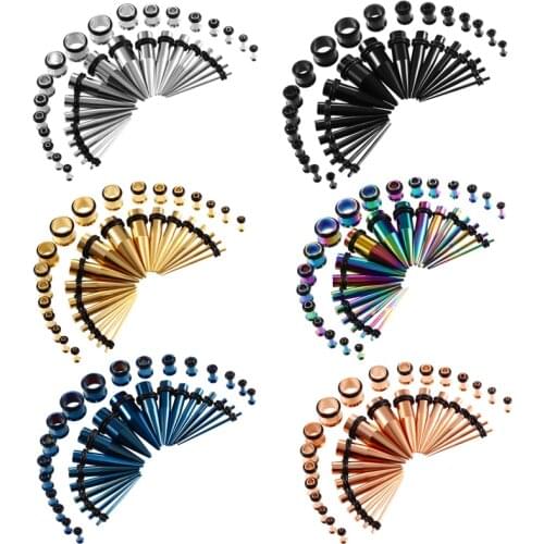 36Pcs/lot Stainless Steel Ear Stretching Kit Ear Taper Expander + Single Flared Ear Tunnel Plugs Gauges Earrings Piercing Jewelr