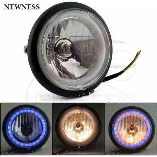 5.75" LED Angel Ring Motorcycle Headlamp H4 Bulb Hi/Lo Beam Side Mounting for Harley Cafe racers Custom