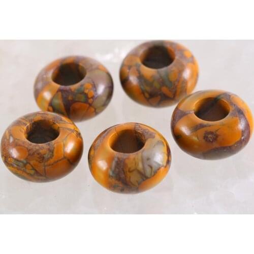 5Pcs Big Hole Beads Natural Stone 14mm Spacer Bead For Jewelry Making Earrings Women Men Ring Bamboo Leaf Stone Bead K1010