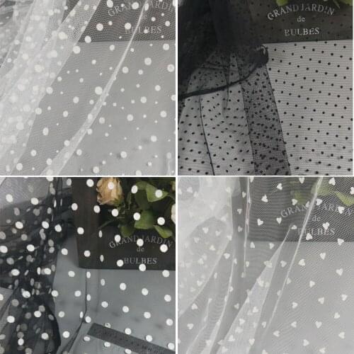 5yards Black White Flocked Polka Dots Mesh Tulle Lace Fabric For Puffy Skirt Bridal Wedding Dress Decoration Costume Fabric